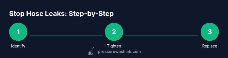Process infographic showing steps to stop pressure washer hose leaks