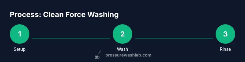Process infographic showing setup, wash, rinse steps for pressure washing