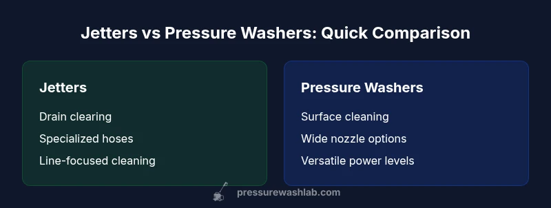 Side-by-side chart comparing jetters and pressure washers