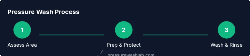 Infographic showing a three-step process for pressure washing exterior surfaces
