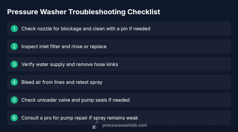 Checklist for diagnosing pressure washer spray issues