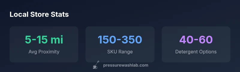 Infographic showing local store stats: proximity, SKU range, detergent options