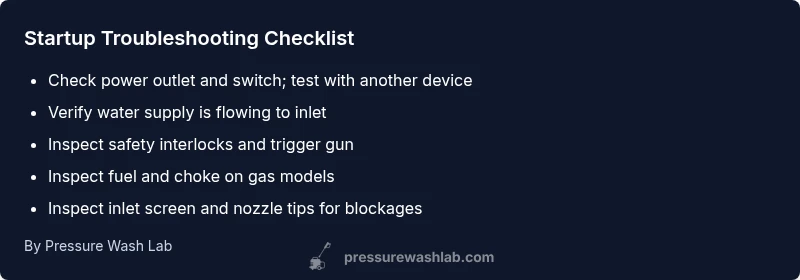 Checklist for diagnosing pressure washer startup issues