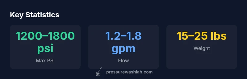 Stats graphic showing PSI, GPM and weight for budget electric pressure washers