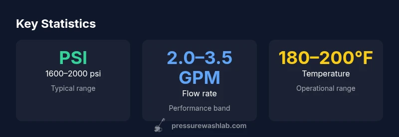 Stats infographic: PSI range, GPM, temperature