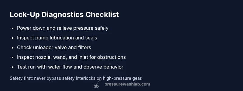 Checklist infographic for diagnosing pressure washer lock-up