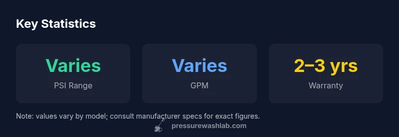 Infographic showing PSI range, GPM, and warranty for power america pressure washers