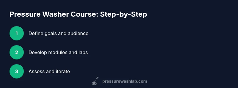 Process infographic showing steps to run a pressure washer course.