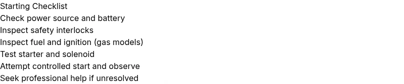 Checklist for starting a pressure washer troubleshooting