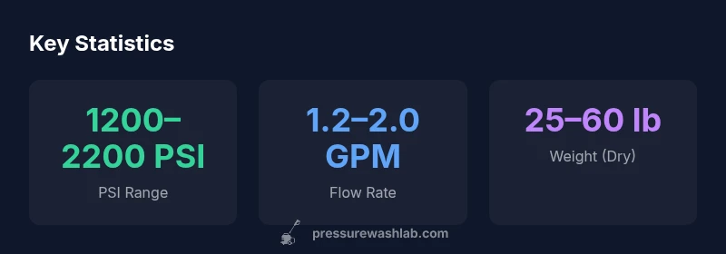 Infographic showing PSI range, flow rate, and weight for V-TUF pressure washers