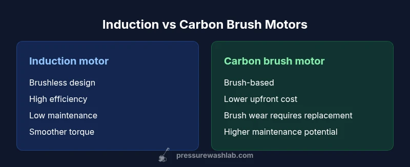 Infographic comparing induction and carbon brush motors in pressure washers